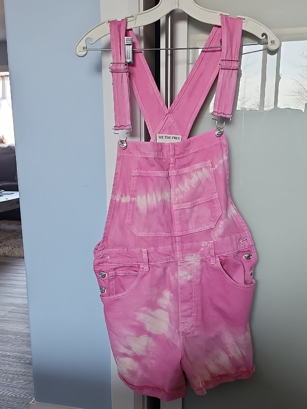 We The Free Pink Cross-Back Denim Overalls